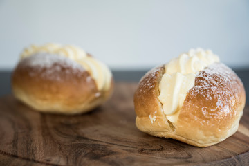 typical food from The Netherlands: creamed sandwich called roombroodje or puddingbroodje