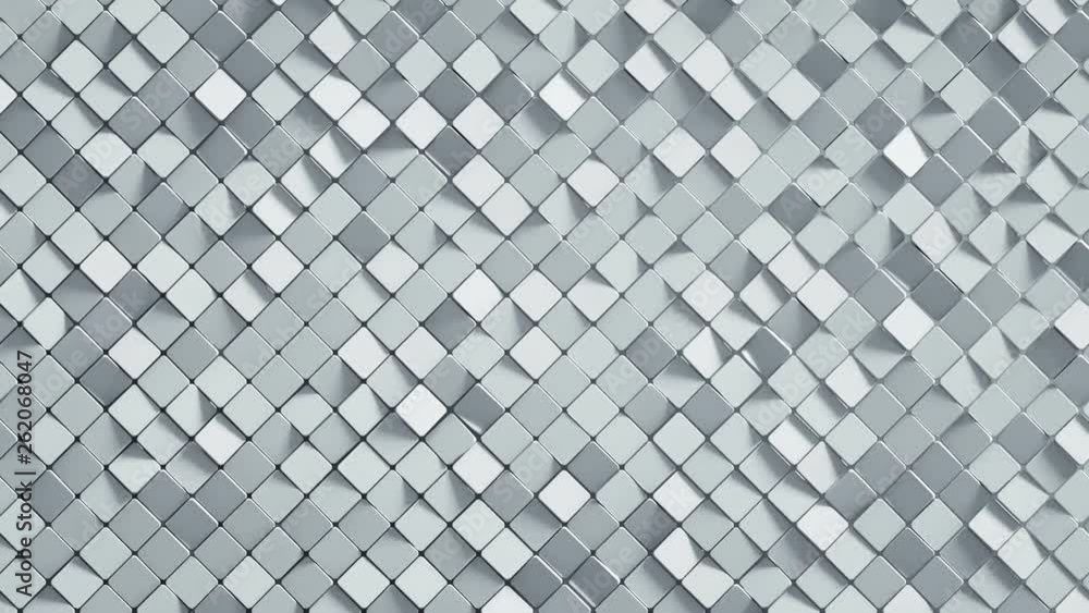 Poster white rhomb mosaic surface. abstract motion background. 3d render seamless loop animation 4k uhd 384
