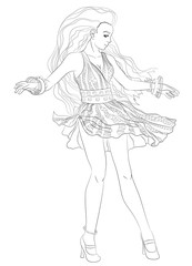 Beautifull dancing girl in a patterned dress.