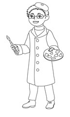 Coloring page with a artist boy.