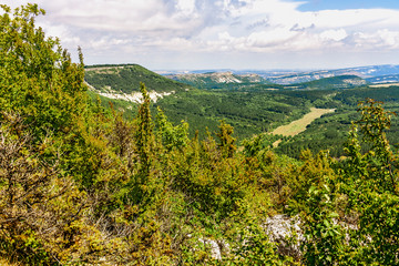 View of the landscape of mountains and valleys of the Crimean Peninsula