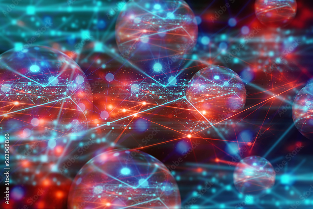 Poster neuron, ai technology, data deep learning robotic, molecule of chemical, atom cell science, futurist