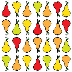 vector doodle background, hand drawn illustration of tasty, delicious, fresh, summer fruits, seamless pattern, perfect for a healthy texture of vegan food, yellow paer collection