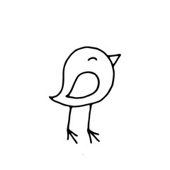 vector hand drawn doodle illustration of happy, smiling bird,perfect as simple, cheerful template,cute card or a cartoon background with an animal theme for happy children,made in black and white