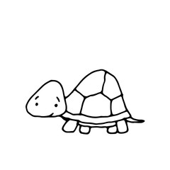 vector hand drawn doodle illustration of happy, smiling turtle,perfect as simple, cheerful template,cute card or a cartoon background with an animal theme for happy children,made in black and white