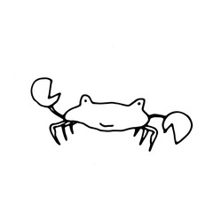 vector hand drawn doodle illustration of happy, smiling crab or cray fish,perfect as simple,template,cute card or a cartoon background with an animal theme for happy children,made in black and white