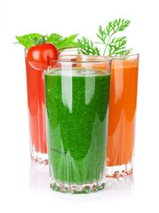 Fresh vegetable smoothie. Tomato, cucumber, carrot