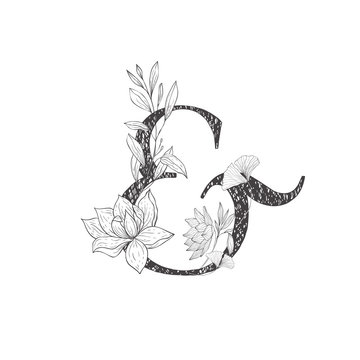 recommend clip art: Floral botanical alphabet. Letter with plants and flowers.