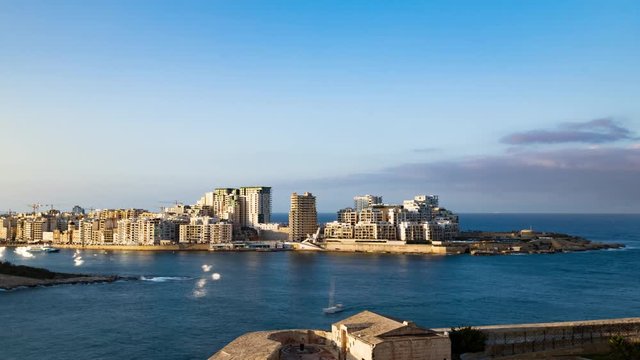 Time lapse view of the bay of Sliema, seen by Valletta in Malta