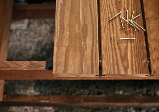Decking board and screws