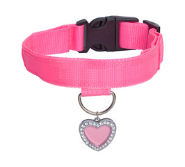Pink Dog Collar with Heart Tag