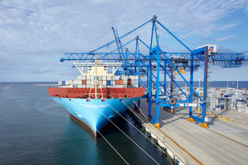 A container vessel awaiting for sea cargo