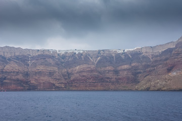 Panorama of the colorful roks in the island of Santorini, Greece