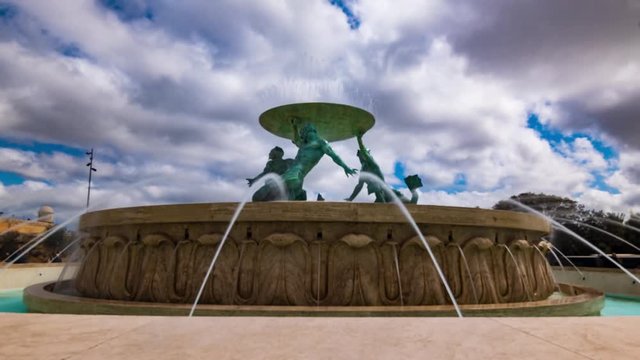 Time lapse of the tritons fountain outside the main gate of Valletta in Malta