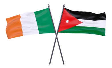 Ireland and Jordan, two crossed flags isolated on white background. 3d image