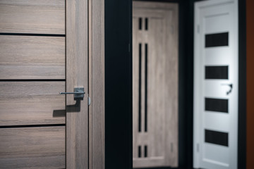 labyrinth with modern wooden doors with glass