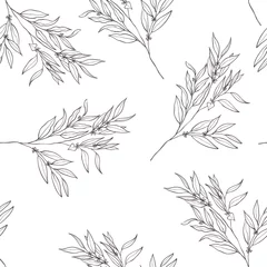 Behang Bloemenprints Naadloze botanische kunst lijnpatroon. Achtergrond met eucalyptus.