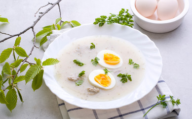 Traditional soup of white borscht.
