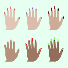 Fototapeta premium Different nail shapes. Fingernails fashion trends. Nail in modern style. Colorful graphic concept. Beauty salon. Modern nail, great design for any purposes.
