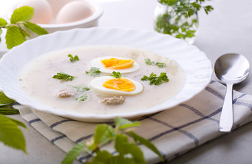 Traditional soup of white borscht.