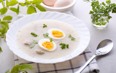 Traditional soup of white borscht.