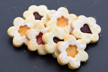 Linzer cookies of three colors