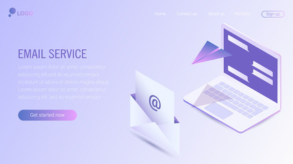 Web page design template. Email service isometric vector illustration. Webmail or mobile service layout for website landing header. Flat isometric vector illustration. EPS 10.