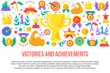 Victories and achievements flat banner template