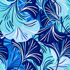 Vector seamless pattern with striped ginkgo leaves