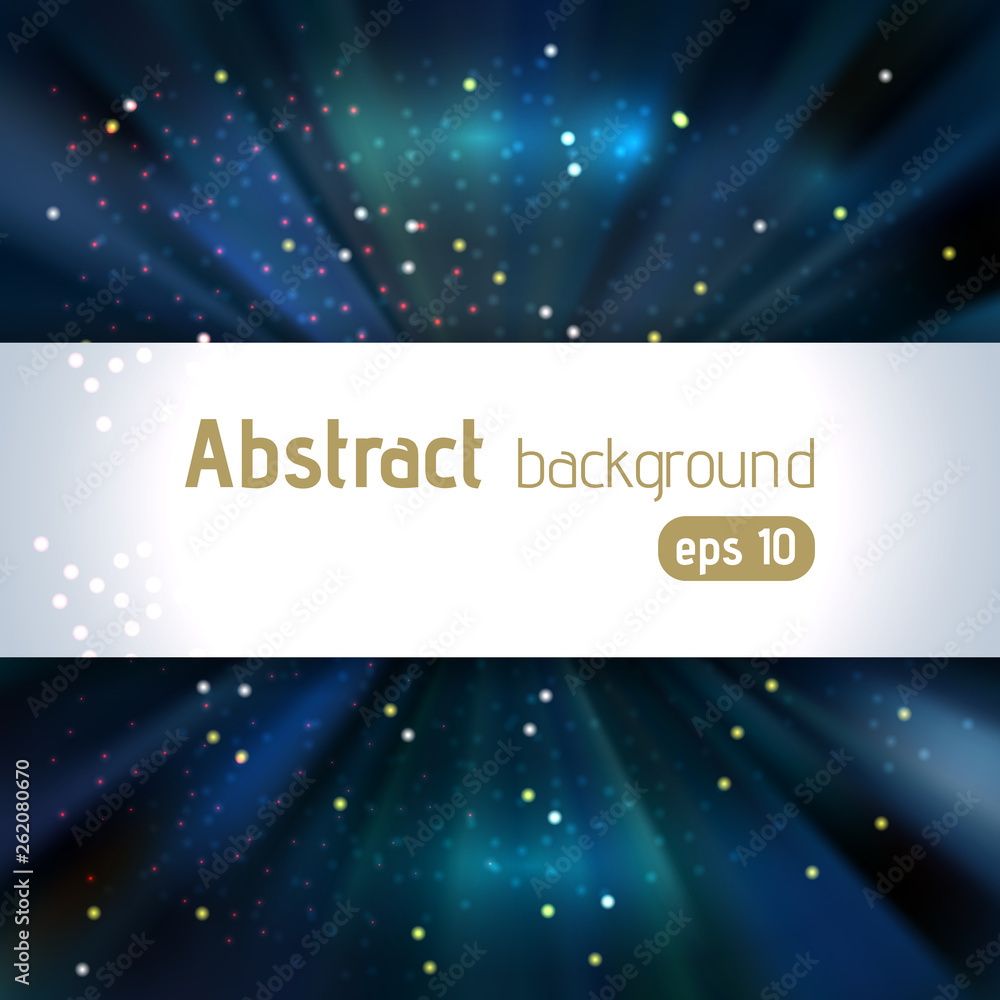 Poster blue rays background with place for text. abstract motion blur background with power explosion. vect