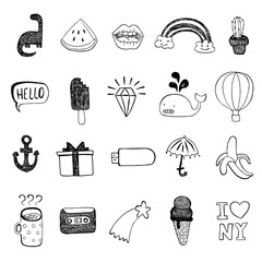 Vector Set Of Sketch Icons. Hand draw objects