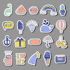 Vector Set Of Sketch Icons. Hand draw objects. Sticker version