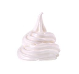 Whipped cream swirl, isolated on white background. Whipped egg whites, with clipping path.
