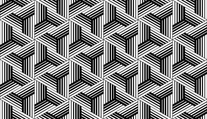 Abstract geometric pattern with stripes, lines. Seamless vector background. White and black ornament. Simple lattice graphic design