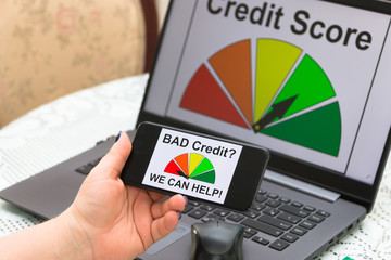 Woman in the age of housewife calculates his finances and analyzes the credit history, compiles a credit report on a computer. Credit score. Laptop. Technology.