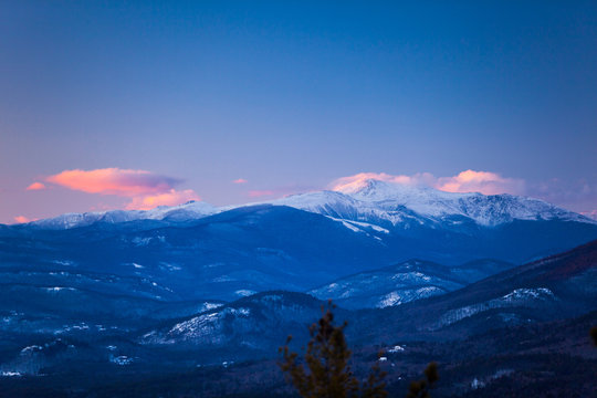Mount Washington at sunset as seen from Peaked Mountain in the Green Hills Preserve.