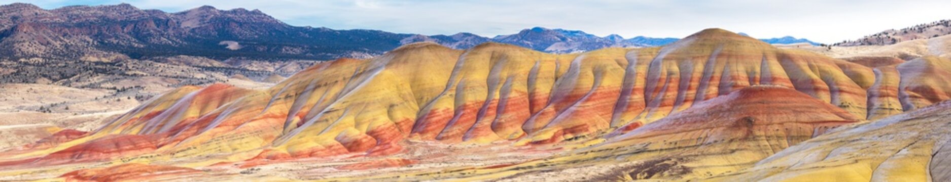 Panorama of the Painted Hills in the John Day Fossil Beds National Monument in eastern Oregon.
