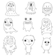 Set of cute monsters in hand drawn style