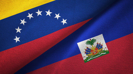 Venezuela and Haiti two flags textile cloth, fabric texture