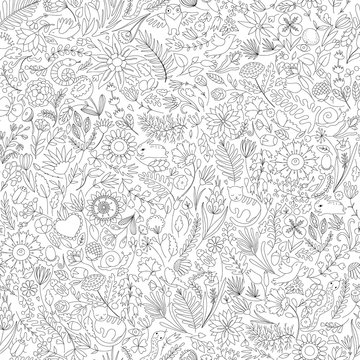 seamless black and white pattern, coloring page