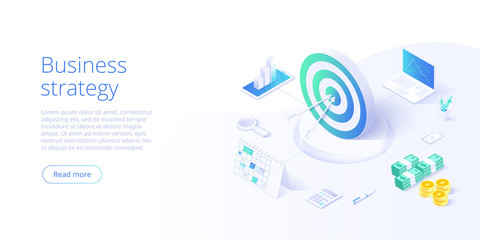 Business strategy isometric vector illustration. Data analytics for company marketing solutions or financial performance. Budget accounting or statistics concept.