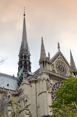 Fototapeta na wymiar The Metropolitan Cathedral of Our Lady also known as Notre-Dame Cathedral or simply Notre-Dame, is the main Catholic place of worship in Paris, the cathedral of the Archdiocese of Paris. France