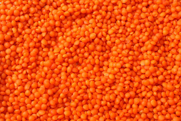 red lentils background. red lentils texture. Top view.
