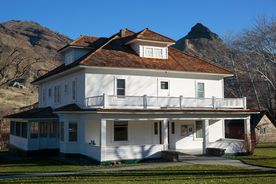 The Historic Cant Ranch in the Sheep Rock Unit of the John Day Fossil Beds National Monument. Sheep Rock is in the background.