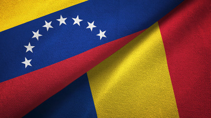 Venezuela and Romania two flags textile cloth, fabric texture