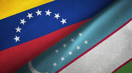 Venezuela and Uzbekistan two flags textile cloth, fabric texture
