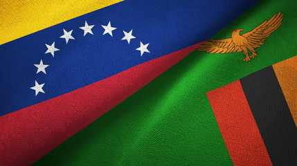 Venezuela and Zambia two flags textile cloth, fabric texture