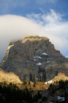The back side of the Grand Teton at sunset in Grand Teton National PArk.