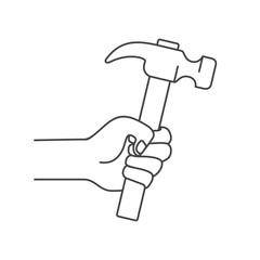 hand with hammer tool isolated icon