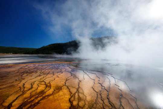 Grand Prismatic Spring In Yellowstone National Park In Autumn.